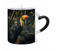 11 Oz Colorful Toucan Color Changing Coffee Mug, Heat Sensitive Ceramic Cup with Heart Handle, Novelty Magic Cup, Dishwasher Safe, Funny Custom Gifts for Coffee Lovers Women Men