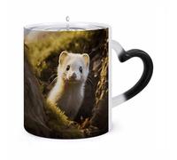 11 Oz Cute Weasel Color Changing Coffee Mug, Heat Sensitive Ceramic Cup with Heart Handle, Novelty Magic Cup, Dishwasher Safe, Funny Custom Gifts for Coffee Lovers Women Men