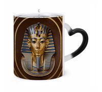 11 Oz Egyptian Totem Pattern Color Changing Coffee Mug, Heat Sensitive Ceramic Cup with Heart Handle, Novelty Magic Cup, Dishwasher Safe, Funny Custom Gifts for Coffee Lovers Women Men