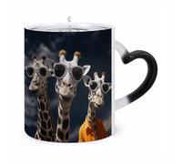 11 Oz Giraffes Wearing Sunglasses Color Changing Coffee Mug, Heat Sensitive Ceramic Cup with Heart Handle, Novelty Magic Cup, Dishwasher Safe, Funny Custom Gifts for Coffee Lovers Women Men