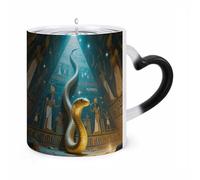11 Oz Golden Cobra in Egyptian Pyramid Color Changing Coffee Mug, Heat Sensitive Ceramic Cup with Heart Handle, Novelty Magic Cup, Dishwasher Safe, Funny Custom Gifts for Coffee Lovers Women Men