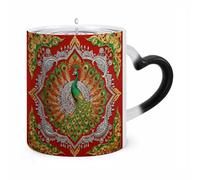 11 Oz Golden Tribal Pattern Color Changing Coffee Mug, Heat Sensitive Ceramic Cup with Heart Handle, Novelty Magic Cup, Dishwasher Safe, Funny Custom Gifts for Coffee Lovers Women Men