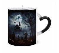 11 Oz Gothic Happy Halloween Color Changing Coffee Mug, Heat Sensitive Ceramic Cup with Heart Handle, Novelty Magic Cup, Dishwasher Safe, Funny Custom Gifts for Coffee Lovers Women Men