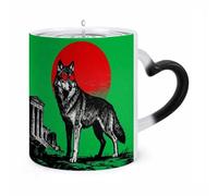 11 Oz Green Round Wolf Color Changing Coffee Mug, Heat Sensitive Ceramic Cup with Heart Handle, Novelty Magic Cup, Dishwasher Safe, Funny Custom Gifts for Coffee Lovers Women Men