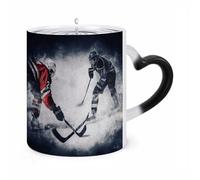 11 Oz Ice Hockey Art Color Changing Coffee Mug, Heat Sensitive Ceramic Cup with Heart Handle, Novelty Magic Cup, Dishwasher Safe, Funny Custom Gifts for Coffee Lovers Women Men