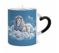 11 Oz Lamb Lion Color Changing Coffee Mug, Heat Sensitive Ceramic Cup with Heart Handle, Novelty Magic Cup, Dishwasher Safe, Funny Custom Gifts for Coffee Lovers Women Men
