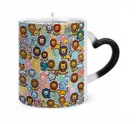 11 Oz Little Lion Doodle Color Changing Coffee Mug, Heat Sensitive Ceramic Cup with Heart Handle, Novelty Magic Cup, Dishwasher Safe, Funny Custom Gifts for Coffee Lovers Women Men