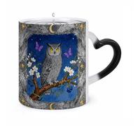 11 Oz Owl Oak Berry Color Changing Coffee Mug, Heat Sensitive Ceramic Cup with Heart Handle, Novelty Magic Cup, Dishwasher Safe, Funny Custom Gifts for Coffee Lovers Women Men
