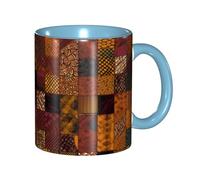 11 OZ Porcelain Coffee Mug with Handle, African Style Patchwork Coffee Cup for Office and Home, Latte Drink Cup for Coffee Tea and Milk, Colorful Inside Ceramic Tea Cups for Men Women Mug Lovers
