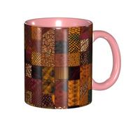 11 OZ Porcelain Coffee Mug with Handle, African Style Patchwork Coffee Cup for Office and Home, Latte Drink Cup for Coffee Tea and Milk, Colorful Inside Ceramic Tea Cups for Men Women Mug Lovers