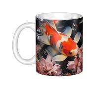 11 OZ Porcelain Coffee Mug with Handle, Ceramic Coffee Cup for Office and Home, Latte Drink Cup for Coffee Tea and Milk, Japan Fancy Carp Fishes Tea Cups for Men Women Mug Lovers
