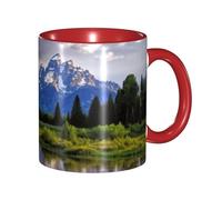 11 OZ Porcelain Coffee Mug with Handle, grand teton national park Coffee Cup for Office and Home, Latte Drink Cup for Coffee Tea and Milk, Colorful Inside Ceramic Tea Cups for Men Women Mug Lovers