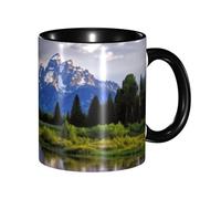 11 OZ Porcelain Coffee Mug with Handle, grand teton national park Coffee Cup for Office and Home, Latte Drink Cup for Coffee Tea and Milk, Colorful Inside Ceramic Tea Cups for Men Women Mug Lovers