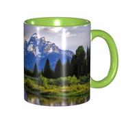 11 OZ Porcelain Coffee Mug with Handle, grand teton national park Coffee Cup for Office and Home, Latte Drink Cup for Coffee Tea and Milk, Colorful Inside Ceramic Tea Cups for Men Women Mug Lovers