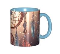 11 OZ Porcelain Coffee Mug with Handle, Native American Dream Catcher Coffee Cup for Office and Home, Latte Drink Cup for Coffee Tea and Milk, Colorful Inside Ceramic Tea Cups for Men Women Mug Lovers