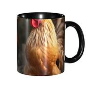 11 OZ Porcelain Coffee Mug with Handle, Rooster and Chicken Coffee Cup for Office and Home, Latte Drink Cup for Coffee Tea and Milk, Colorful Inside Ceramic Tea Cups for Men Women Mug Lovers