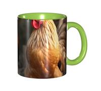 11 OZ Porcelain Coffee Mug with Handle, Rooster and Chicken Coffee Cup for Office and Home, Latte Drink Cup for Coffee Tea and Milk, Colorful Inside Ceramic Tea Cups for Men Women Mug Lovers