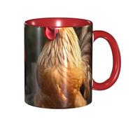 11 OZ Porcelain Coffee Mug with Handle, Rooster and Chicken Coffee Cup for Office and Home, Latte Drink Cup for Coffee Tea and Milk, Colorful Inside Ceramic Tea Cups for Men Women Mug Lovers