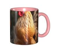 11 OZ Porcelain Coffee Mug with Handle, Rooster and Chicken Coffee Cup for Office and Home, Latte Drink Cup for Coffee Tea and Milk, Colorful Inside Ceramic Tea Cups for Men Women Mug Lovers