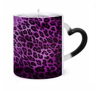 11 Oz Purple Leopard Color Changing Coffee Mug, Heat Sensitive Ceramic Cup with Heart Handle, Novelty Magic Cup, Dishwasher Safe, Funny Custom Gifts for Coffee Lovers Women Men