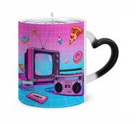 11 Oz Retro Gadgets Collage Color Changing Coffee Mug, Heat Sensitive Ceramic Cup with Heart Handle, Novelty Magic Cup, Dishwasher Safe, Funny Custom Gifts for Coffee Lovers Women Men