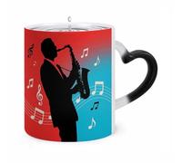 11 Oz Vintage Jazz Poster Color Changing Coffee Mug, Heat Sensitive Ceramic Cup with Heart Handle, Novelty Magic Cup, Dishwasher Safe, Funny Custom Gifts for Coffee Lovers Women Men