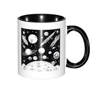 11 Oz White Ceramic Mug with Exquisite Fade-Resistant Astronaut and Alien Prints Perfect for Coffee,Tea,Latte,Hot Cocoa Dishwasher Safe, Anti-Tip Design for Home