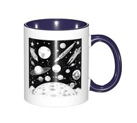 11 Oz White Ceramic Mug with Exquisite Fade-Resistant Astronaut and Alien Prints Perfect for Coffee,Tea,Latte,Hot Cocoa Dishwasher Safe, Anti-Tip Design for Home