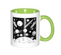 11 Oz White Ceramic Mug with Exquisite Fade-Resistant Astronaut and Alien Prints Perfect for Coffee,Tea,Latte,Hot Cocoa Dishwasher Safe, Anti-Tip Design for Home