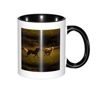 11 Oz White Ceramic Mug with Exquisite Fade-Resistant Black Horses Red Glowing Clouds Prints Perfect for Coffee,Tea,Latte,Hot Cocoa Dishwasher Safe, Anti-Tip Design for Home