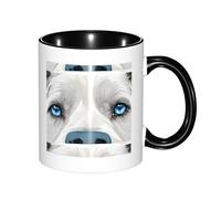 11 Oz White Ceramic Mug with Exquisite Fade-Resistant Blue Eyes Wolf Prints Perfect for Coffee,Tea,Latte,Hot Cocoa Dishwasher Safe, Anti-Tip Design for Home