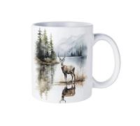 11 oz White Ceramic Mug with Exquisite Fade-Resistant Prints - Perfect for Coffee, Tea, Latte, Hot Cocoa - Dishwasher Safe, Anti-Tip Design for Home, Office & Café Use Deer Print