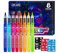 11-Pack Glow in the Dark Pens Set | 8-Color Neon Face Paint Pens with Tattoo Templates for Christmas Parties & Winter Festivals