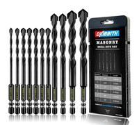11-pc Masonry Drill Bits Carbide Concrete Drill Bit Set for Stone Tile Brick Ceramic Glass Metal Sheet Plastic and Wood, Quick Change 1/4" Hex Shank, Size 5/32” 3/16" 1/4" 5/16" 3/8" 1/2" with Case