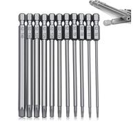 11 Pcs 100mm Long Torx Screwdriver Bit Sets, Star Magnetic Screwdriver Bits Set T6-T40 1/4 Inch S2 Steel Security Torx Screwdrivers Impact Driver Bit Set