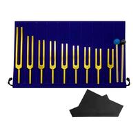 11 Pcs Aluminum Alloy Solfeggio Tuning Fork Set, 9 Gold Forks with 2 Mallets, Includes Blue Pouch with Dividers, 174Hz to 963Hz Frequency Range, Ideal for Sound Healing and Therapy