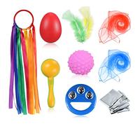 11 Pcs Baby Sensory Toys Include Dance Scarves, Foil Blanket, Feather, Ribbon, Maraca, Bell, Egg Shaker, Textured Ball and Storage Bag for Baby Gifts Party Activity Children Movement Play Supplies