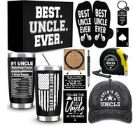 11 Pcs Best Uncle Ever Gift, Father's Day Gifts, Uncle Gifts for Men with 20 Oz Tumbler Socks Baseball Cap Tape Measure Bracelet Wallet Card Keychain, Birthday Christmas Gift from Niece Nephew