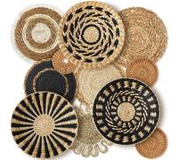 11 Pcs Boho Hanging Wall Basket Decor Handmade Woven Basket Wall Decorative Boho Wicker Baskets Placemats Round Farmhouse Bulrush Art for Rustic Home Decorations Christmas Gift(Assorted)