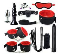 11 pcs Bondage Set for Couples, BDSM Nylon Plush Straps and Anal Plug Kit for Adult Sex Training -UKLC019Z (Red, B:Same and Cheaper)