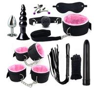 11 pcs Bondage Set for Couples, BDSM Nylon Plush Straps and Anal Plug Kit for Adult Sex Training -UKLC019Z (Pink, B:Same and Cheaper)