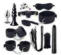 11 pcs Bondage Set for Couples, BDSM Nylon Plush Straps and Anal Plug Kit for Adult Sex Training -UKLC019Z (Black, B:Same and Cheaper)