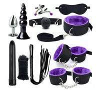 11 pcs Bondage Set for Couples, Practical BDSM Nylon Plush Straps and Anal Plug Kit for Adult Sex Training -UKGC19Z (Purple, B:Same and Cheaper)