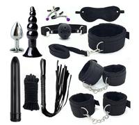 11 pcs Bondage Set for Couples, Practical BDSM Nylon Plush Straps and Anal Plug Kit for Adult Sex Training -UKGC19Z (Black, B:Same and Cheaper)