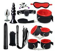 11 pcs Bondage Set for Couples, Practical BDSM Nylon Plush Straps and Anal Plug Kit for Adult Sex Training -UKGC19Z (Red, B:Same and Cheaper)