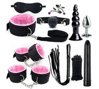 11 pcs Bondage Set for Men and Women, Interesting BDSM Nylon Plush Straps and Anal Plug Kit for Sex Role-Playing -UKGC19Z (Pink, A:Same &Cheaper)