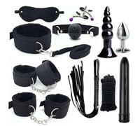11 pcs Bondage Set for Men and Women, Interesting BDSM Nylon Plush Straps and Anal Plug Kit for Sex Role-Playing -UKGC19Z (Black, A:Same &Cheaper)