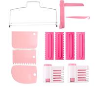 11 PCS Cake Scraper Set, Plastic Cake Decorating Tools with Adjustable Butter Smoothing Cream Scraper, Smoother Polishers for DIY Buttercream Baking Tool- Pink
