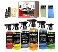 11 Pcs Car Cleaning Kit - Car Wash Shampoo & Wax For Glass & Wheel Cleaner, Tyre Polish, Dashboard Spray Wax, Tar & Bug Cleaner, Microfibre Towel, Car Washing Foam, Cleaning Cloth & Fragrance