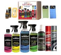 11 Pcs Car Cleaning Kit - Car Wash Shampoo & Wax, Glass & Wheel Cleaner, Dashboard Spray Wax, Tar & Bug, Tyre Shine, Microfibre Towel, Wash Mitt, Cleaning Cloth, Air Con Refresher D1
